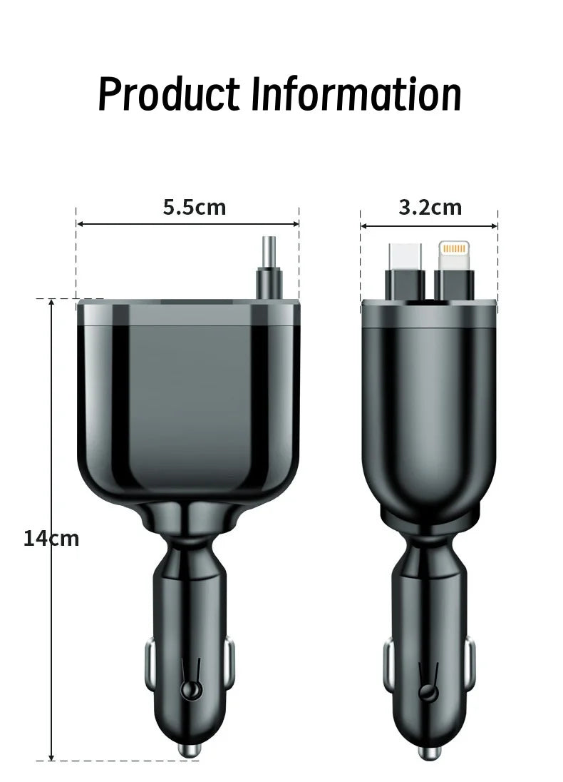 Ultraszybka ładowarka samochodowa USB do telefonu z inteligentnym wyświetlaczem cyfrowym i dwoma portami PD do wyświetlania napięcia