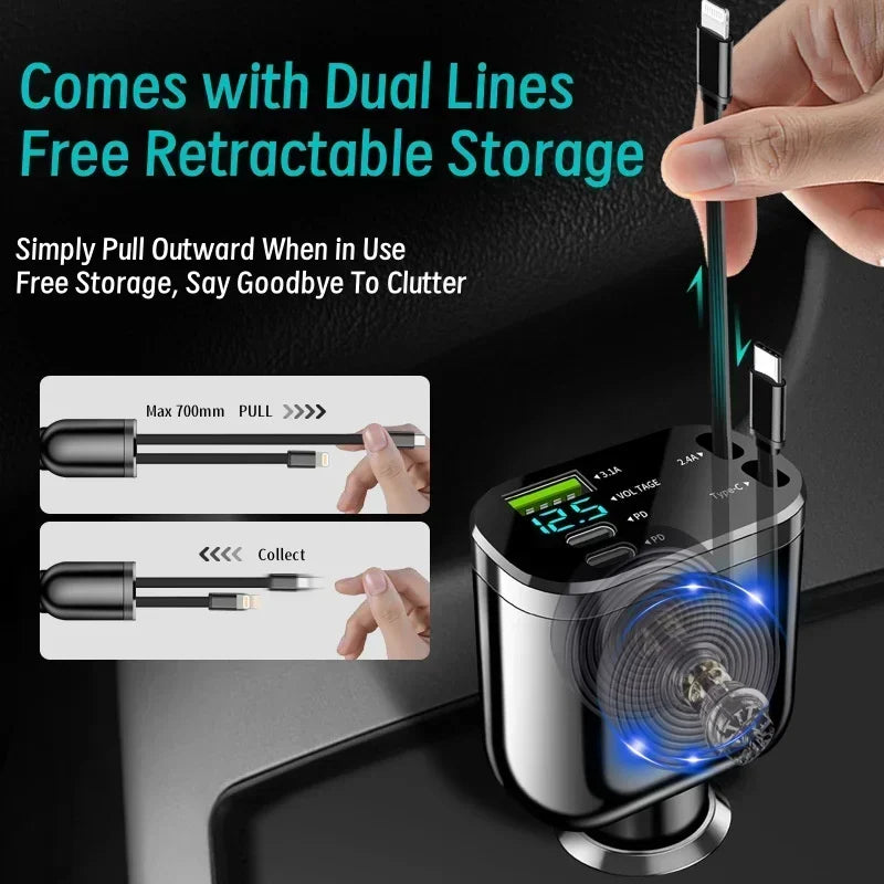 Ultraszybka ładowarka samochodowa USB do telefonu z inteligentnym wyświetlaczem cyfrowym i dwoma portami PD do wyświetlania napięcia